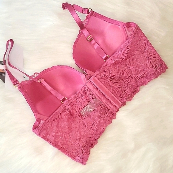 🆕️NWT Daisy Fuentes Dusty Blush Pink Lace Floral Pushup Long Line Bra Size 34B - Picture 9 of 16